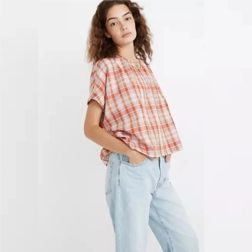 NWT Madewell Shirred Neck Boxy Top June Hero Plaid Size Small - Picture 3 of 14